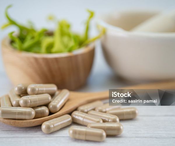 Alternative medicine herbal organic capsule with vitamin E omega 3 fish oil, mineral, drug with herbs leaf natural supplements for healthy good life.